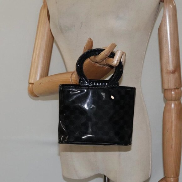 CELINE Macadam Canvas Hand Bag Enamel Black - Picture 14 of 15